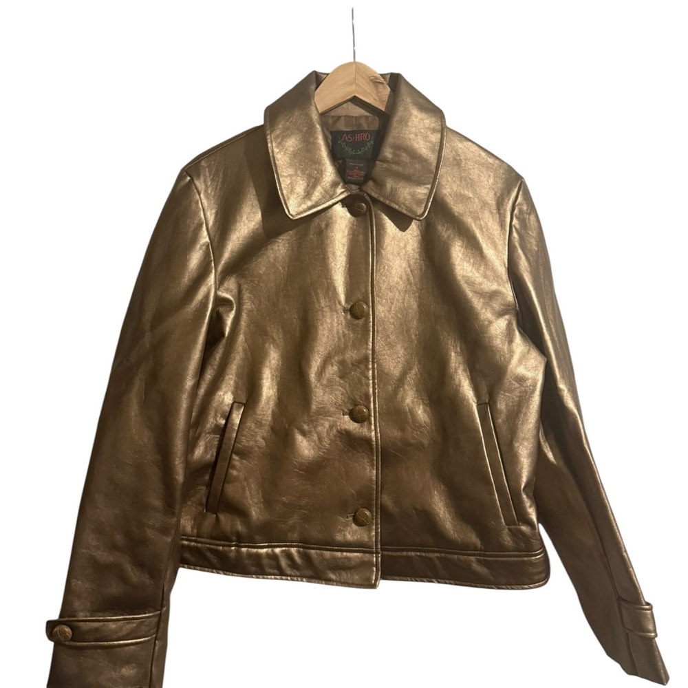 Gold vegan leather button up jacket